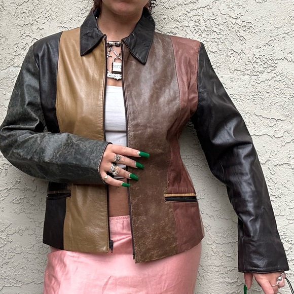 Y2k Leather Moto Jacket, Neutral, Made in Italy, Boho, Hippie, Penny Lane - Picture 10 of 10